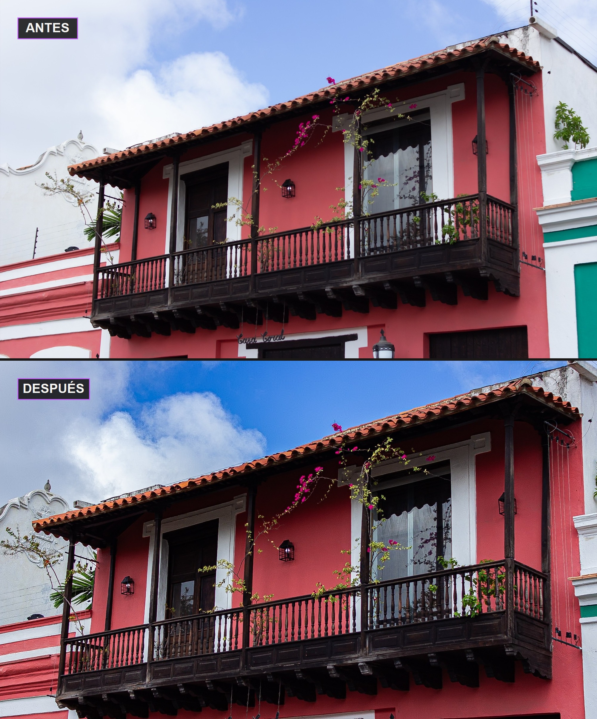 Comparación antes y después de la edición con Lightroom Mobile